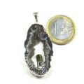 Achat Geode versilbert mit grünem Turmalin mit 1 Euro Stück