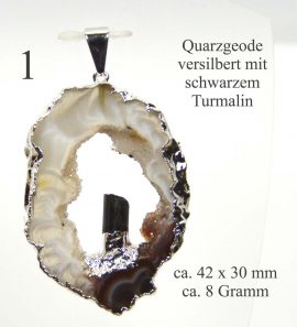 Achat Geode versilbert schwarzer Turmalin Abbildung 1