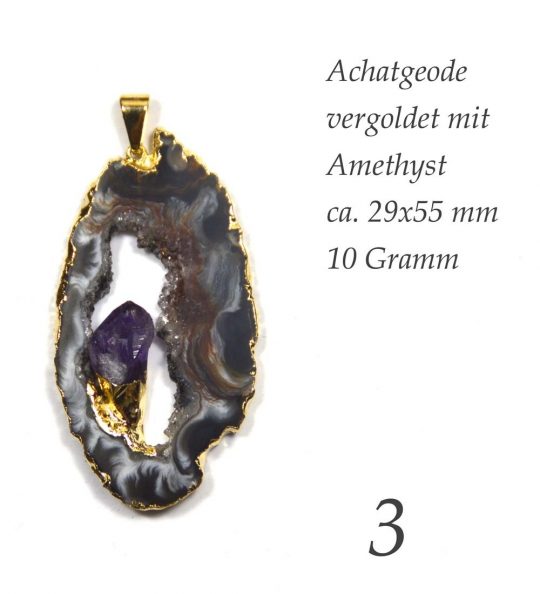 Exklusive Achat Geode vergoldet mit Amethyst