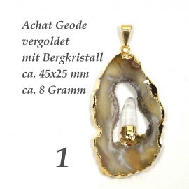 vergoldeter Anhänger Achat Geode mit Bergkristallspitze Einzelstück 1