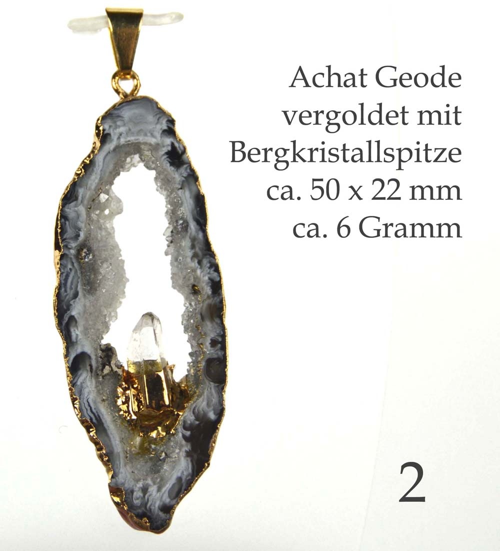 Achat Geode vergoldet mit Bergkristall Einzelstück 2