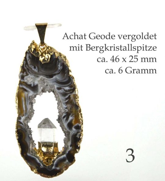 Exklusive Achat Geode vergoldet mit Bergkristall