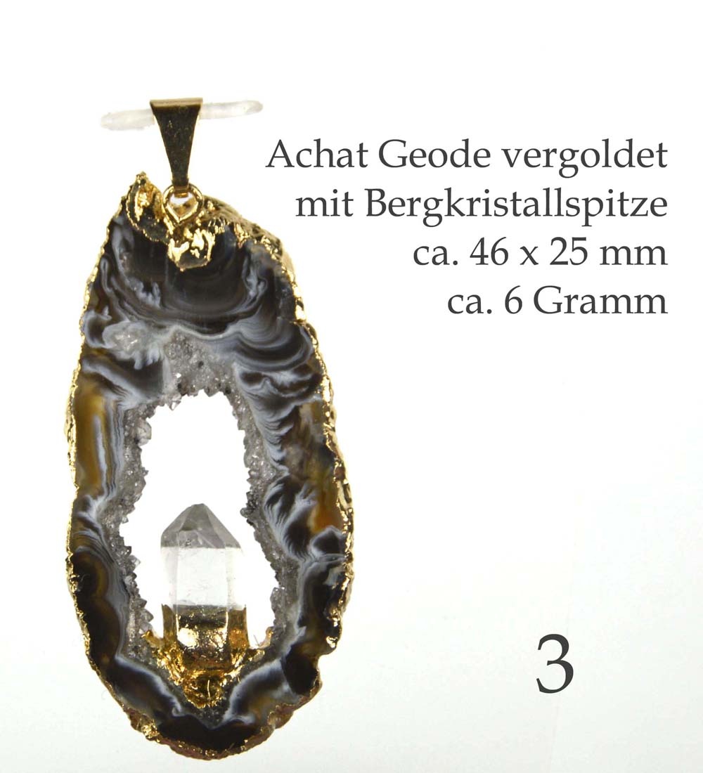Achat Geode vergoldet mit Bergkristall Einzelstück 3