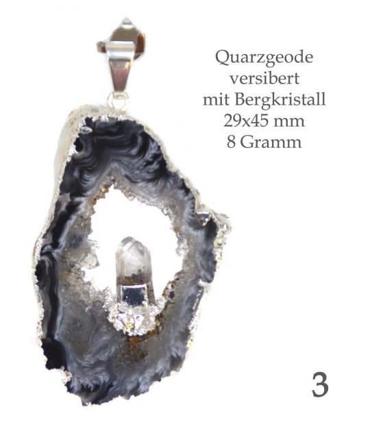 Exklusive Achat Geode versilbert mit Bergkristall