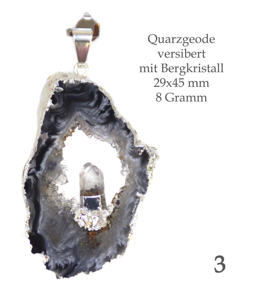Achat Geode versilbert mit Bergkristall Einzelstück 3