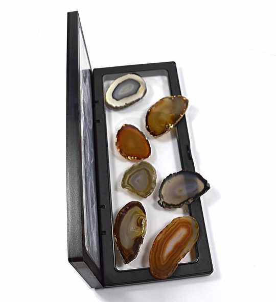 Achatscheiben Schaukasten - Schaurahmen mit Naturachatscheiben
