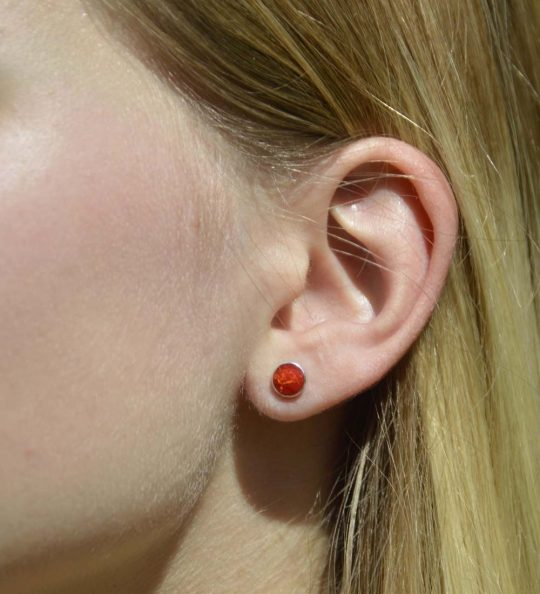 runde Koralle Ohrstecker 925er Silber in verschiedenen Größen