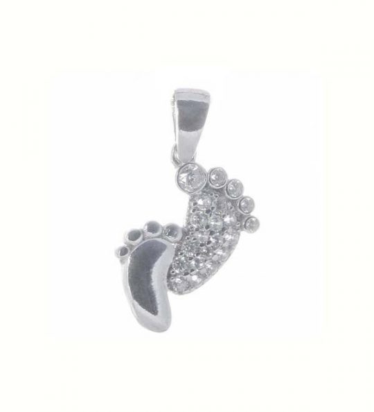 Fussabdruck Mutter & Kind Anhänger 925er Silber rhodiniert mit Zirkonia