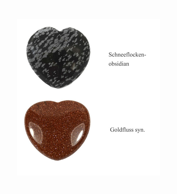 Handschmeichler Herzen Schneeflockenobsidian und Goldfluss