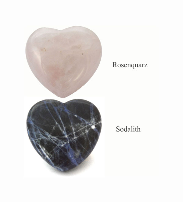 Handschmeichler Herzen Rosenquarz und Sodalith