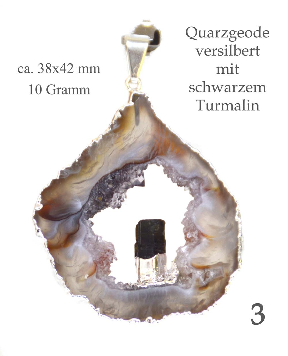 Achat Geode versilbert schwarzer Turmalin Abb. 3