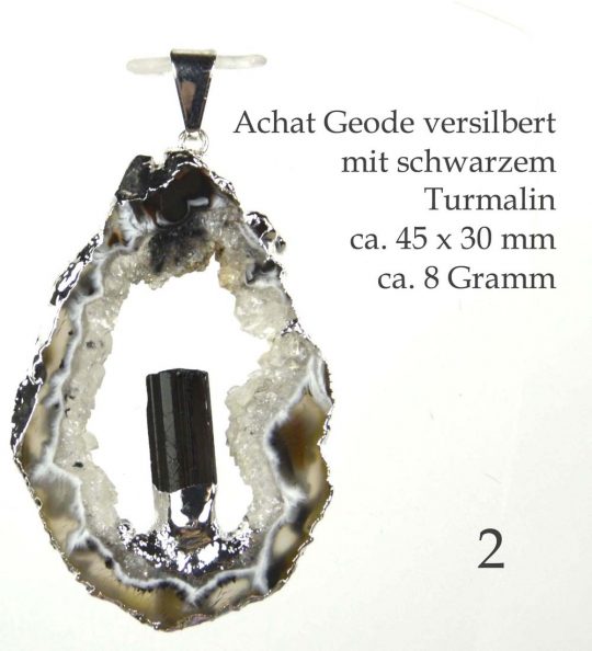 Exklusive Achat Geode versilbert mit schwarzem Turmalin