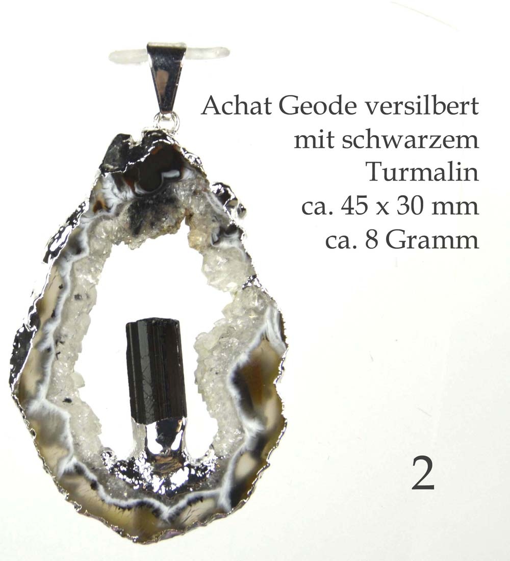 Achat Geode versilbert schwarzer Turmalin Abb. 2