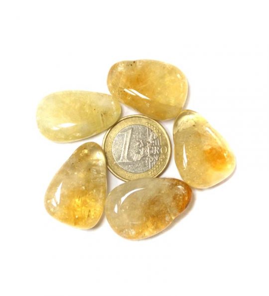 Schöner gebohrter Trommelstein aus Citrin