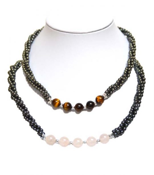 Geschmackvolles Hämatit-Kugel-Collier mit verschiedenen Edelsteinkugeln ca. 45 cm