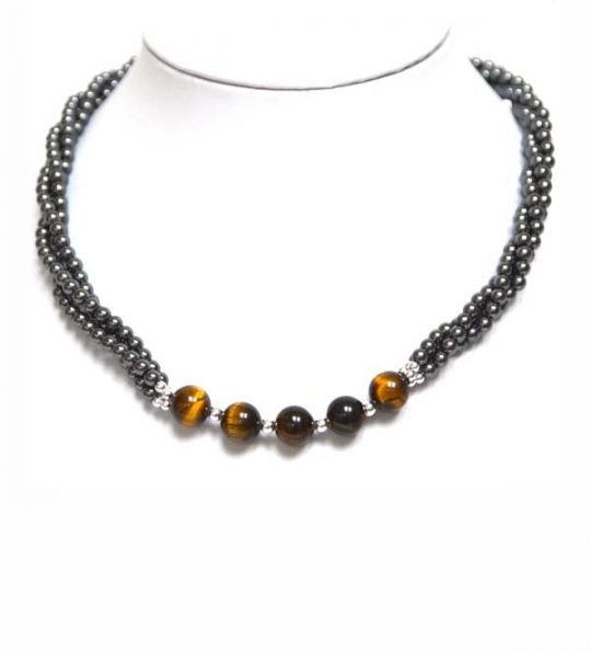 Geschmackvolles Hämatit-Kugel-Collier mit verschiedenen Edelsteinkugeln ca. 45 cm