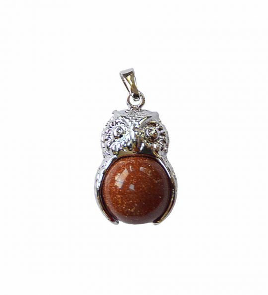 Anhänger Eule, 26 x 19 x 16 mm, Edelsteinkugel