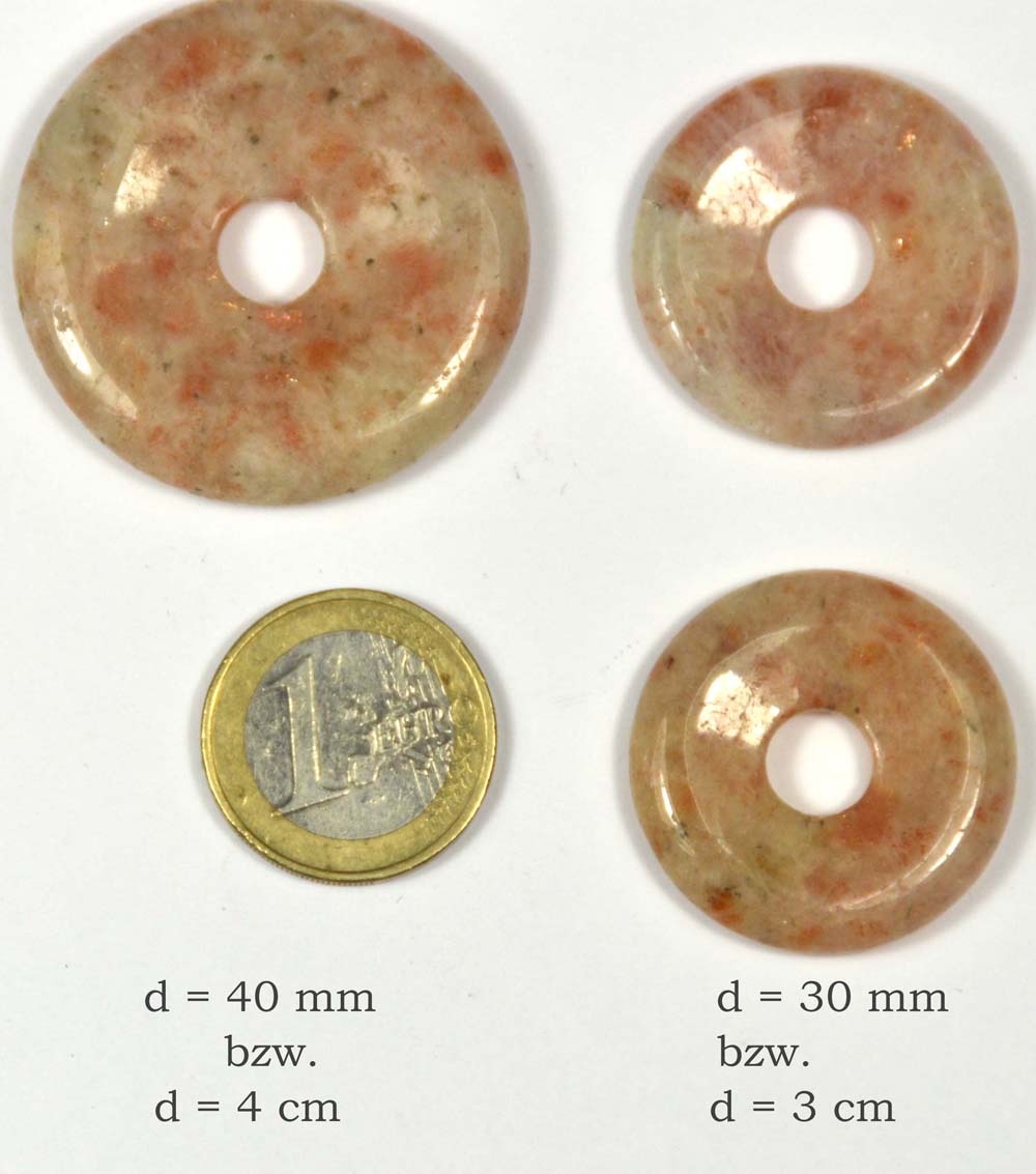 Sonnenstein Donut verschiedene Größen mit 1-Euro-Münze zum Vergleich