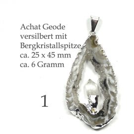 Achat Geode versilbert mit Bergkristall Abb. 1 dazu die Abmaße