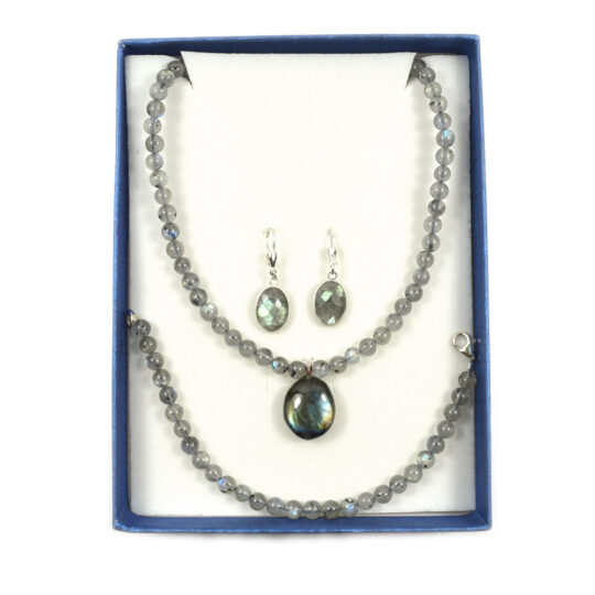 <p>Labradorit Schmuck Set Kette Armband und Ohrringe</p>