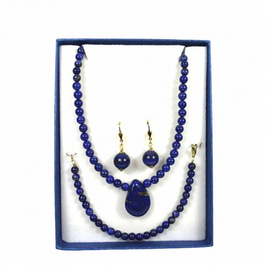 <p>blaues Lapislazuli Geschenk Set Kette Armband und Ohrringe</p>