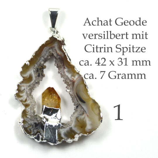 Exklusive Achat Geode versilbert mit Citrin
