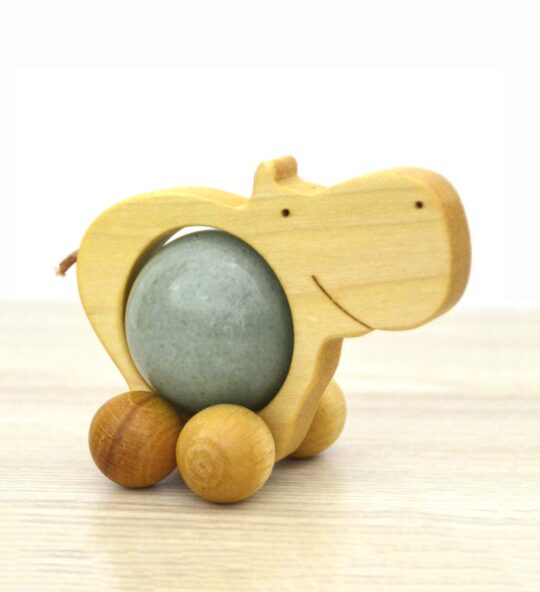 Nilpferd Rolltier groß mit Edelsteinkugel ca. 40 mm