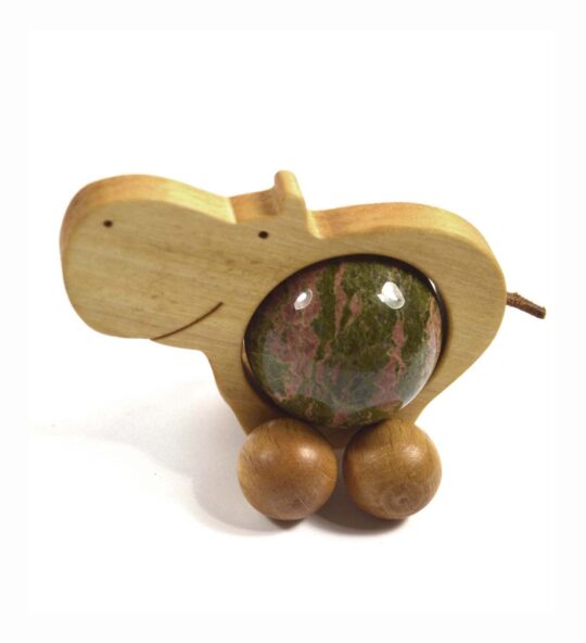 Nilpferd Rolltier groß mit Edelsteinkugel ca. 40 mm