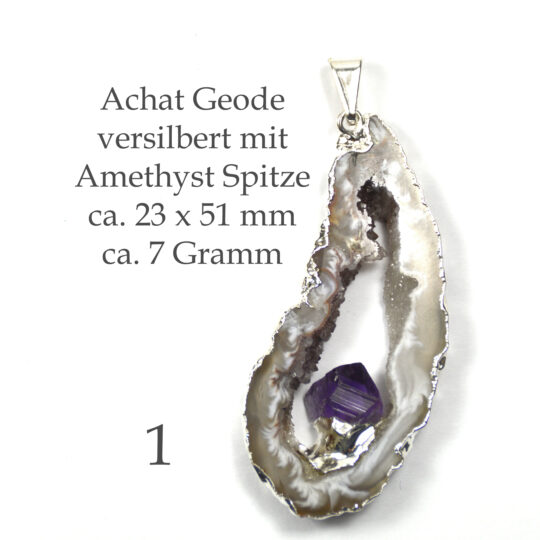Exklusive Achat Geode versilbert mit Amethyst