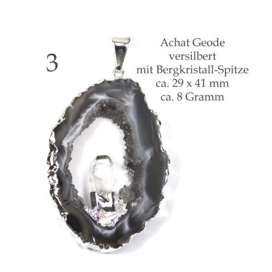 Exklusive Achat Geode versilbert mit Bergkristall